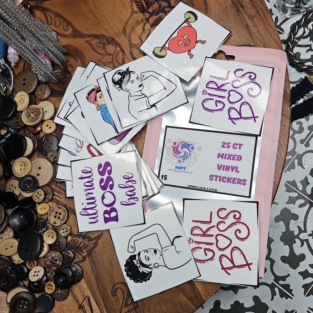 25 Count Mixed Vinyl Stickers Handmade